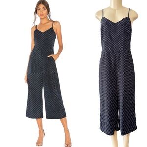 Carolina Belle Navy Dot Polkadot Adjustable Spaghetti Strap Crop Jumpsuit Pocket